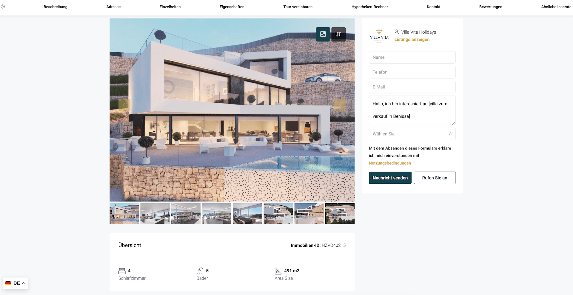 Single property detail page — Villa Vita Holidays